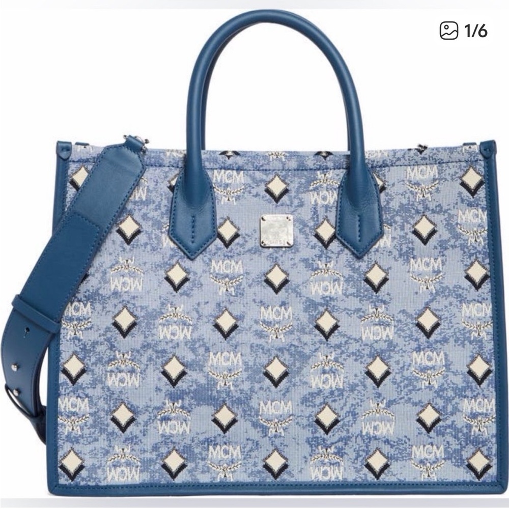 MCM Medium Munchen Tote in Denim Visetos